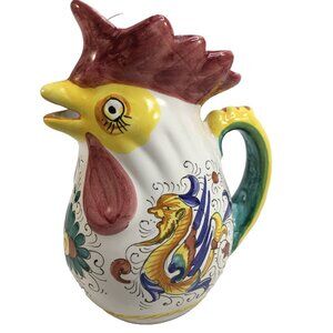 Vintage Deruta Italy Rooster Pitcher Italian Pottery Jug Dragon Design 8.5 in